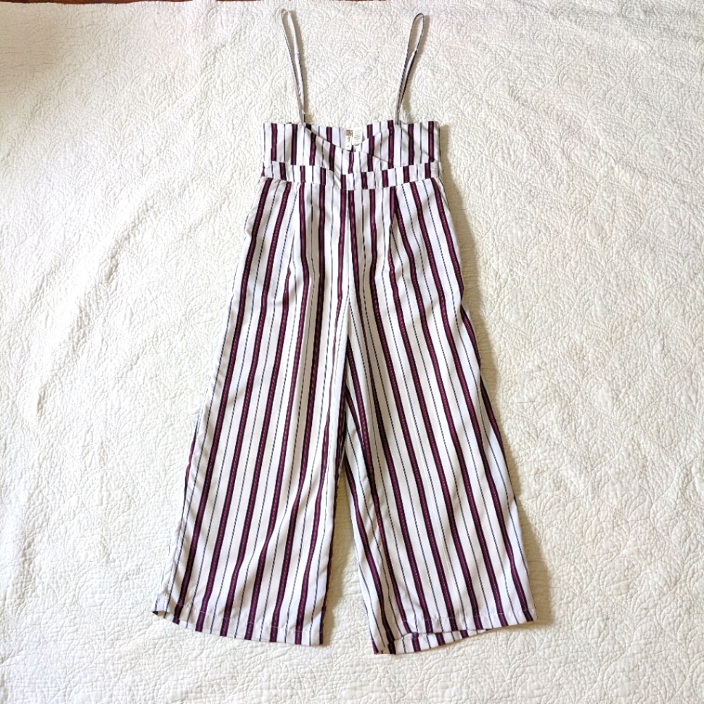 JAPNA Pinstripe Cropped Suspender Pants
